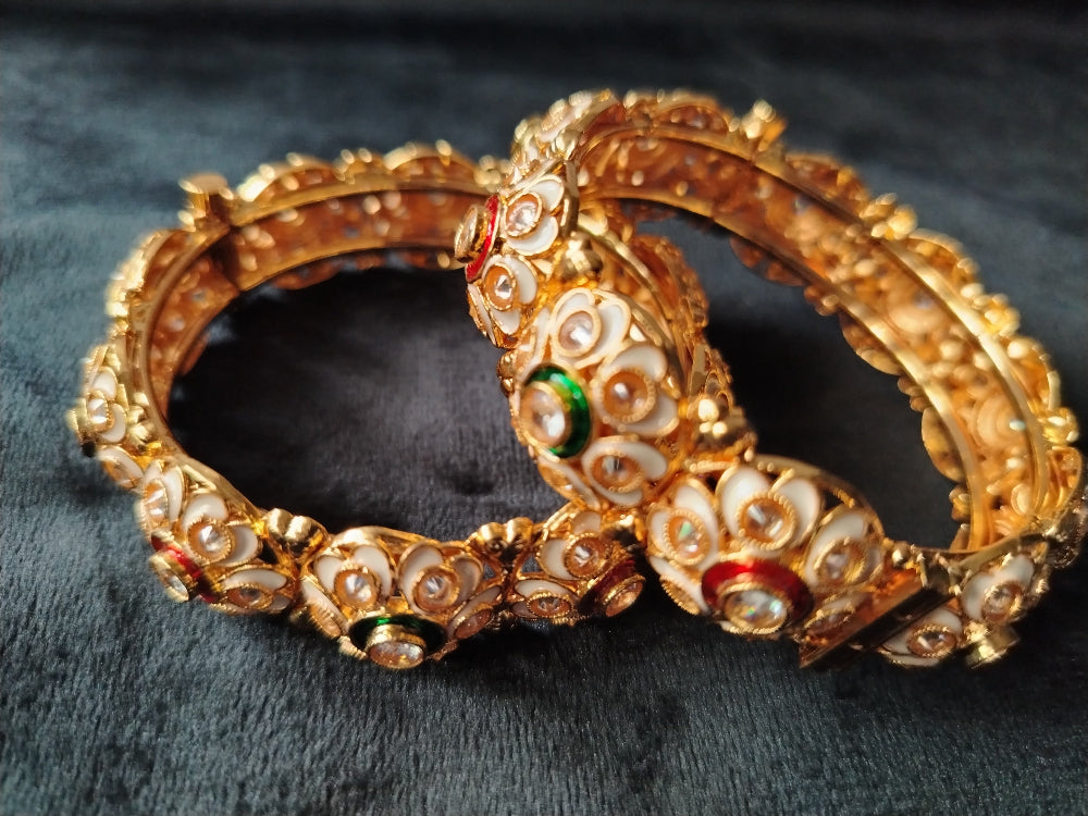 Screw Openable Floral Kundan Bangles with Enamel