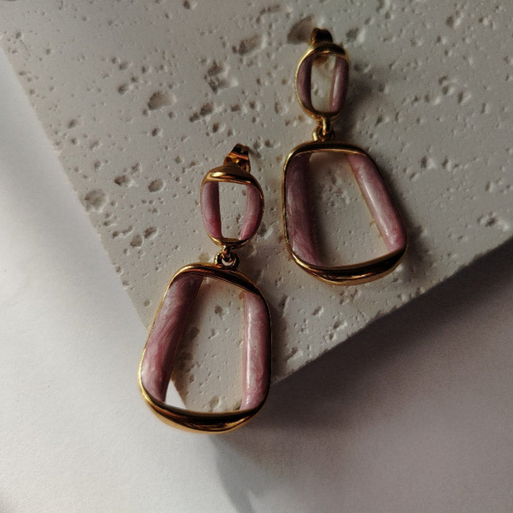 Pink Enamel Korean Earrings