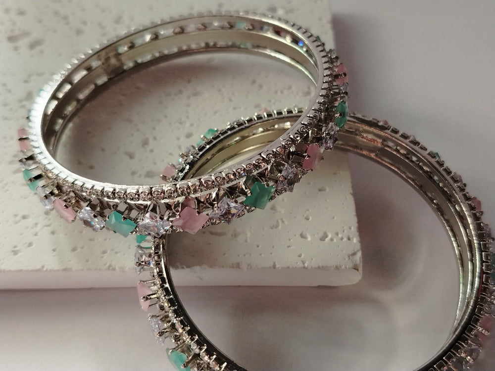 Set of 2 Pink Mint Moissonite with AD Bangles