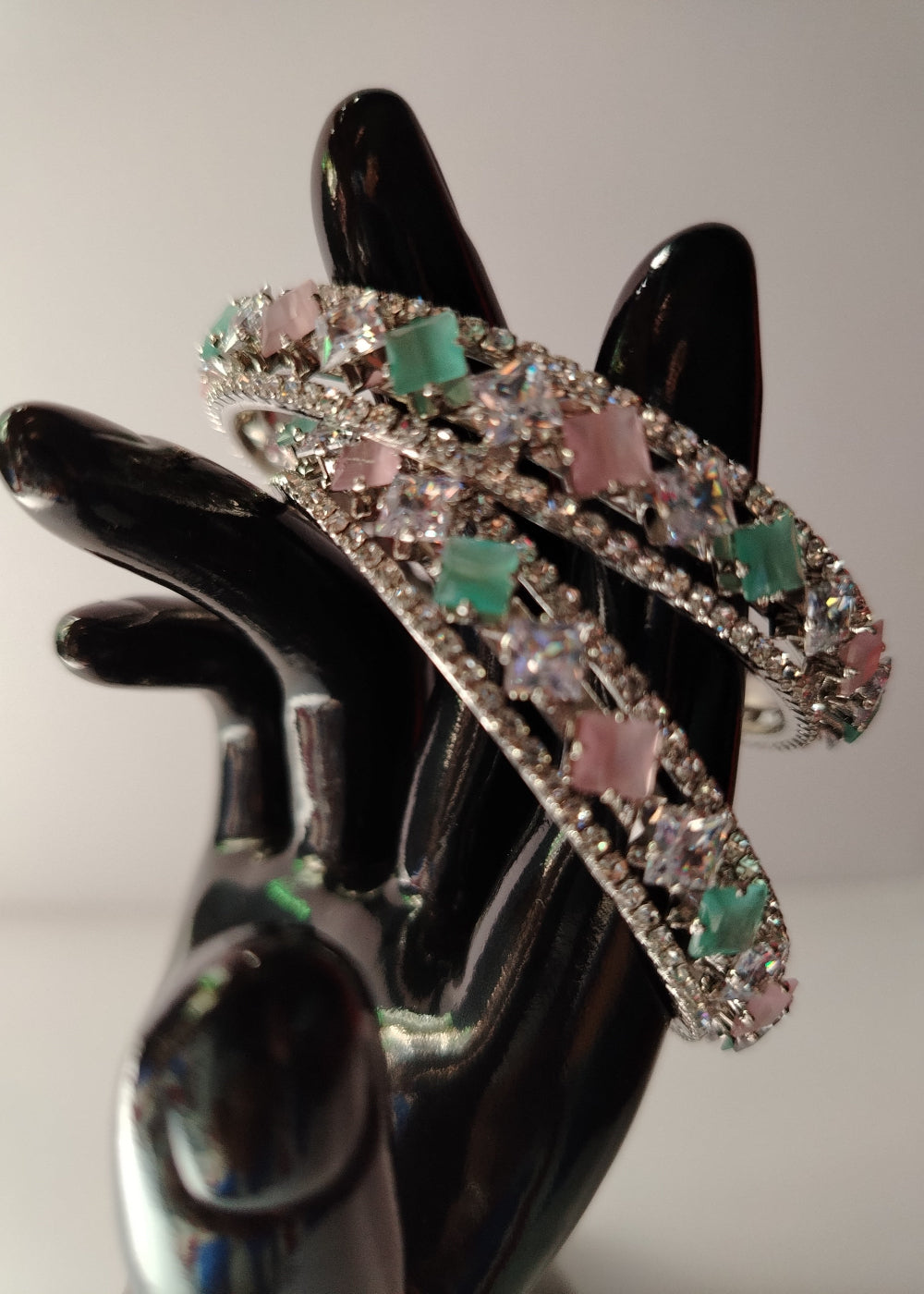 Rhodium Plated AD Bangles on Dummy Hand
