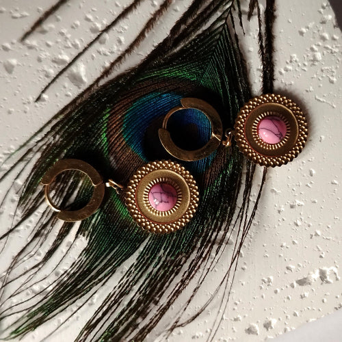 Anti- tarnish Hoops with Pink Marble Stone