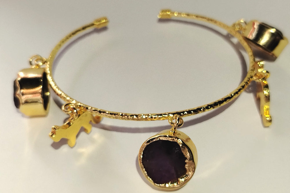 Handcuff with Amethyst and Cheetah Charms