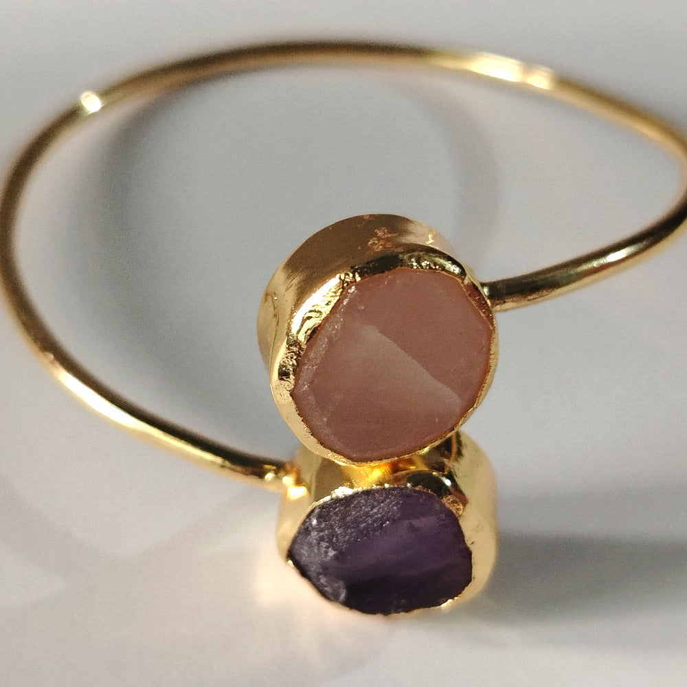 Golden Bracelet with Amethyst and Rose Quartz Stones on either End