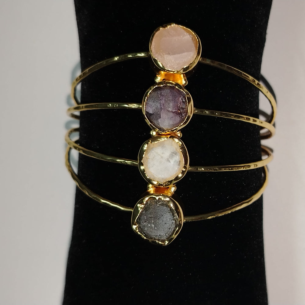 4-layered Gold Plated Brass Bangle with Multi-coloredNatural Stones