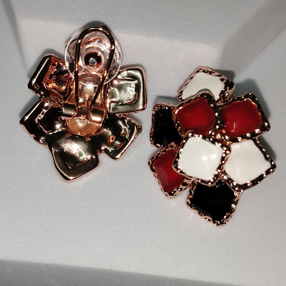 Front and Back View of MUltiple Square Motif Earrings with Latch-back Closure