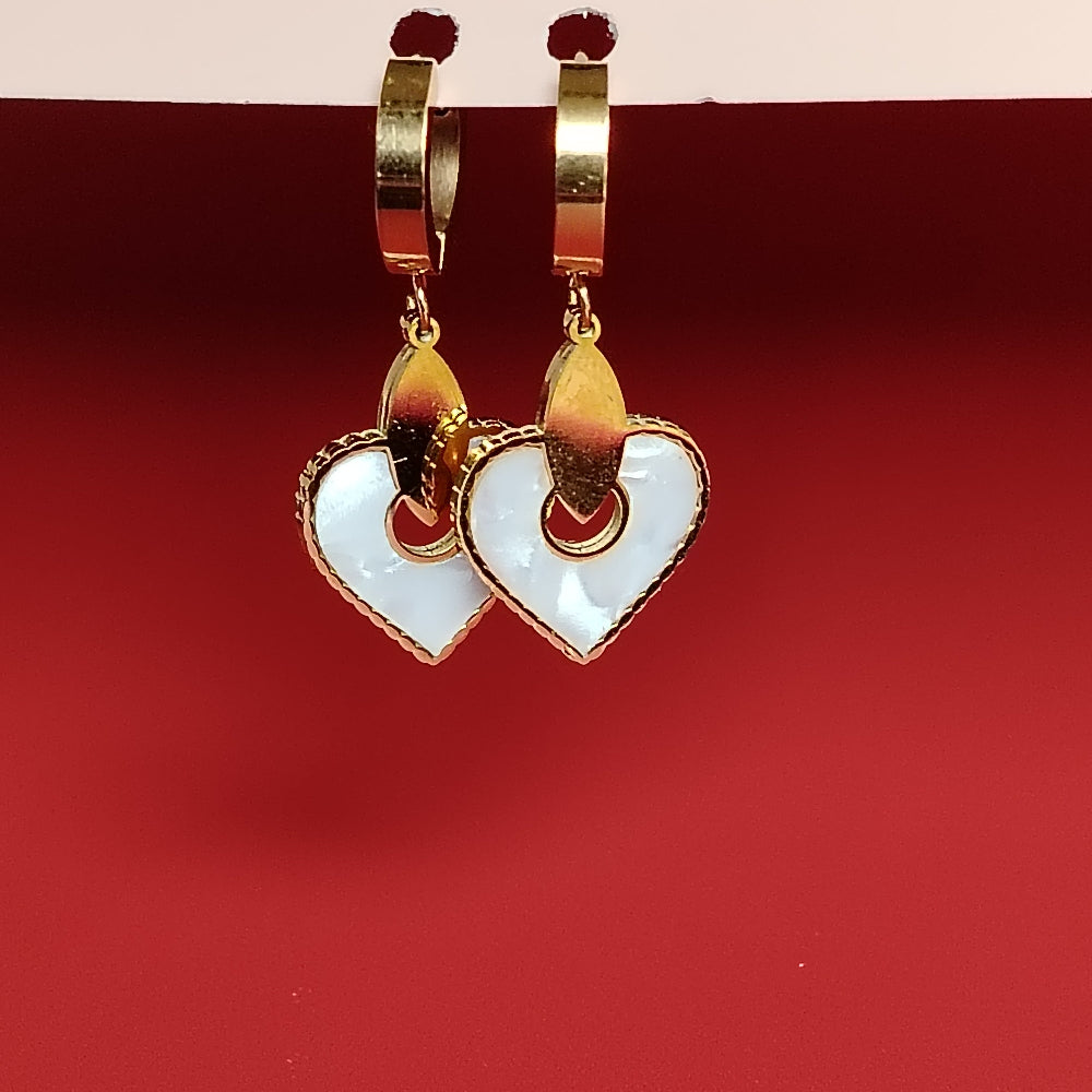 Mother of Pearl Heart Hoops in Red Backdrop