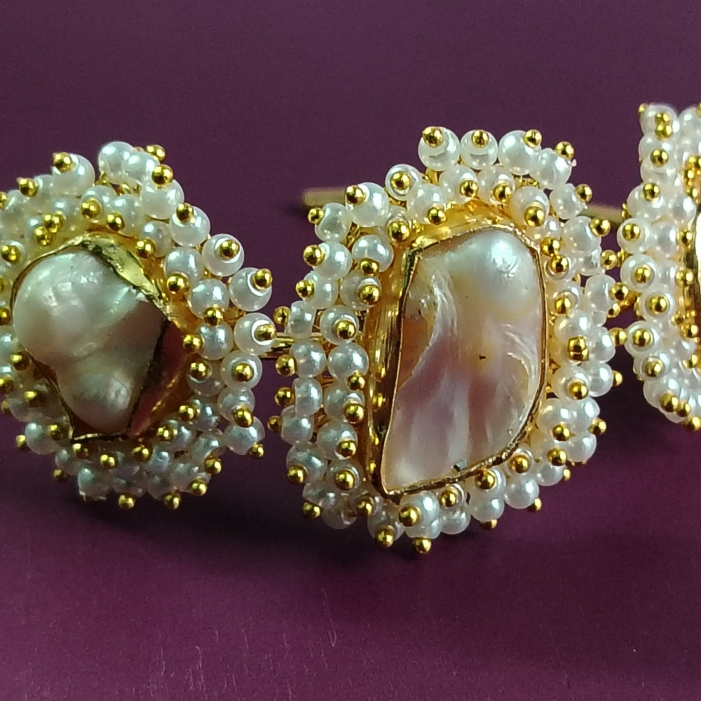Bracelet with 3 Natural Pearls Surrounded with Hand Worked Beads