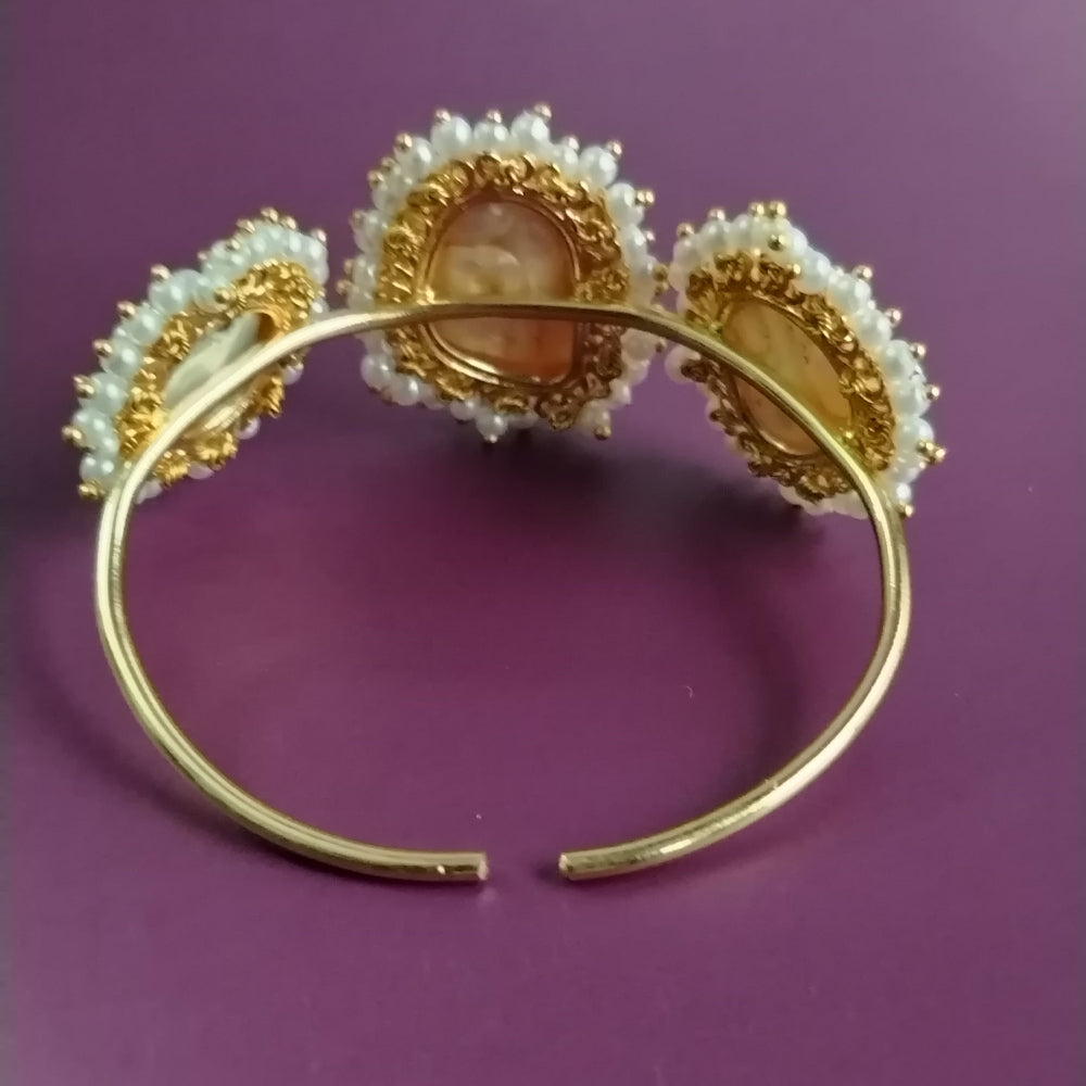 Back View of Golden Bracelet with 3 Natural Pearls