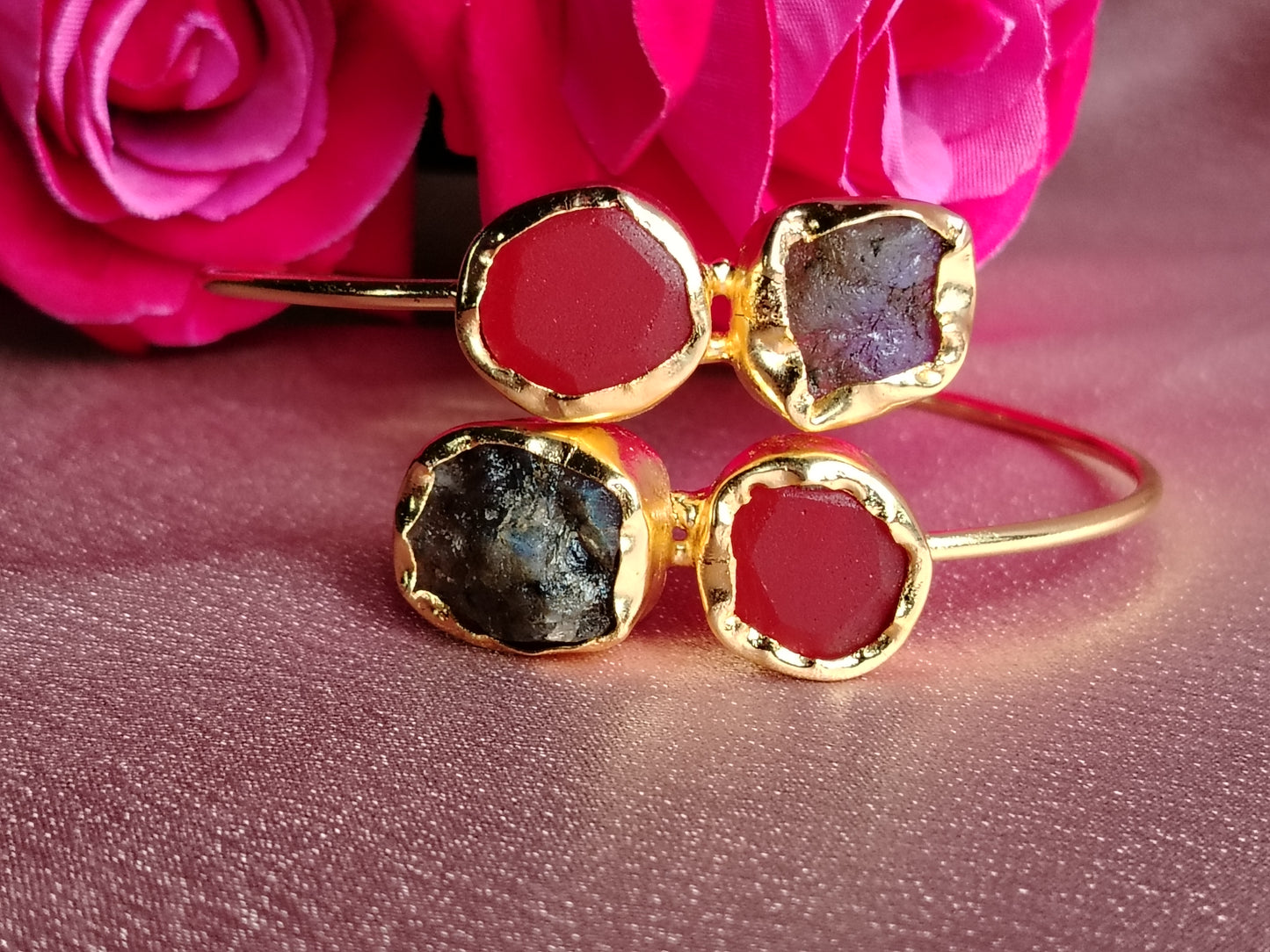 Open Style Bracelet with 4 Natural Stone