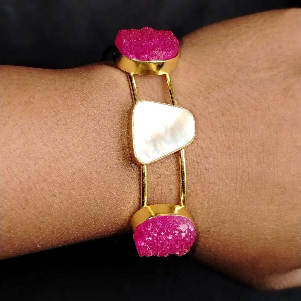 Model Wearing MOP Bangle with Druzy Stone