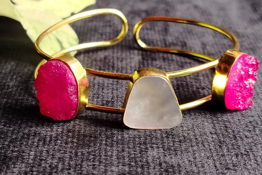 Gold Plated MOP and Druzy Stone Bangle
