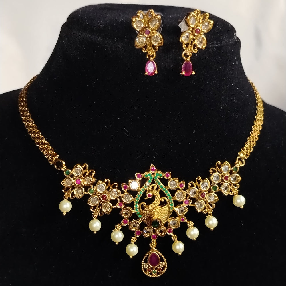 Antique Peacock Choker and Earrings on Dummy