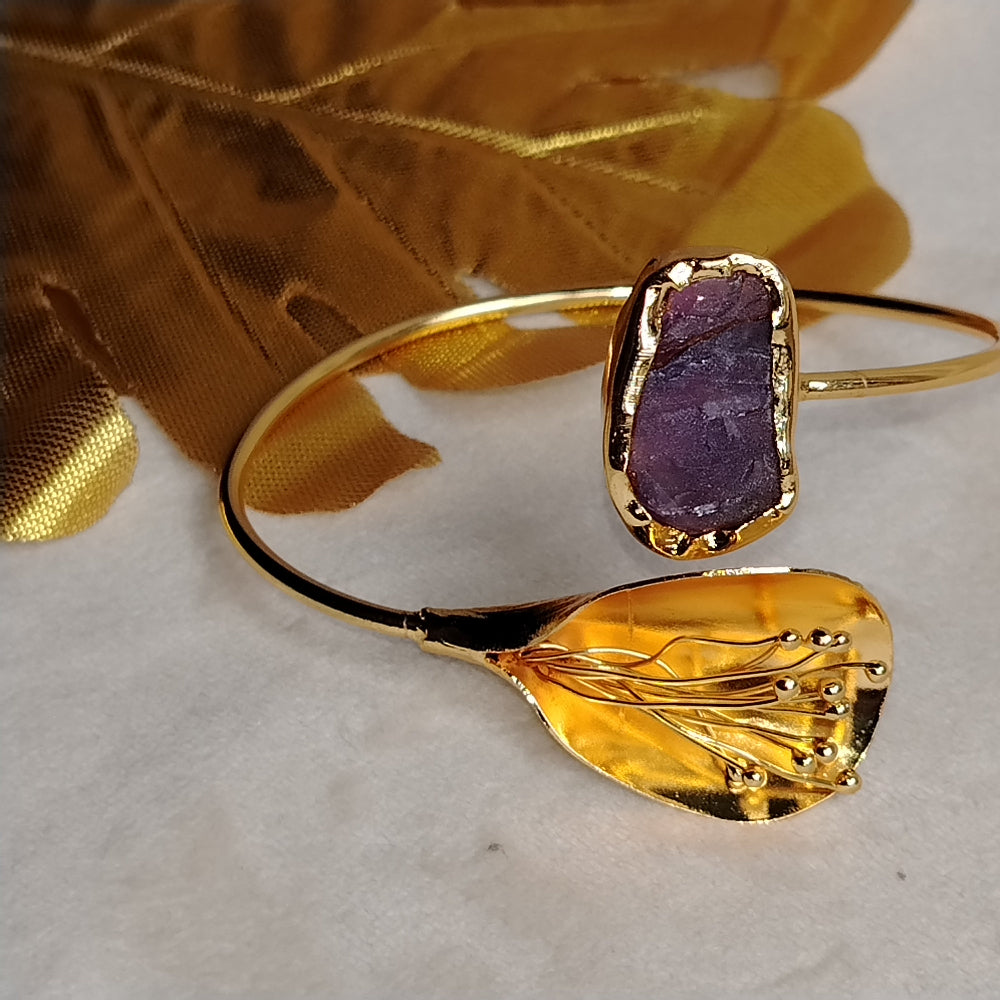 Long Amethyst 18k Gold Brass Bracelet