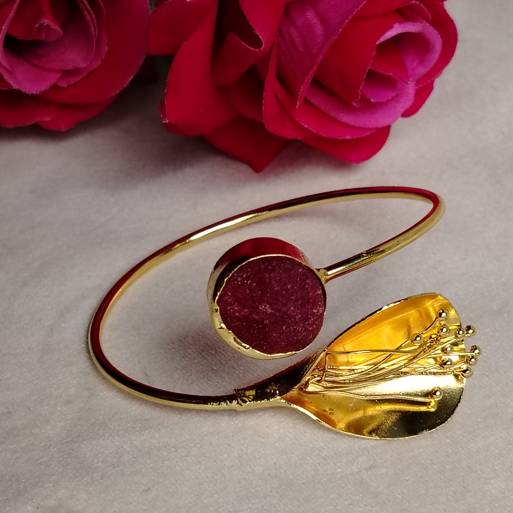 Red Floral 18K Gold Polish brass Kada