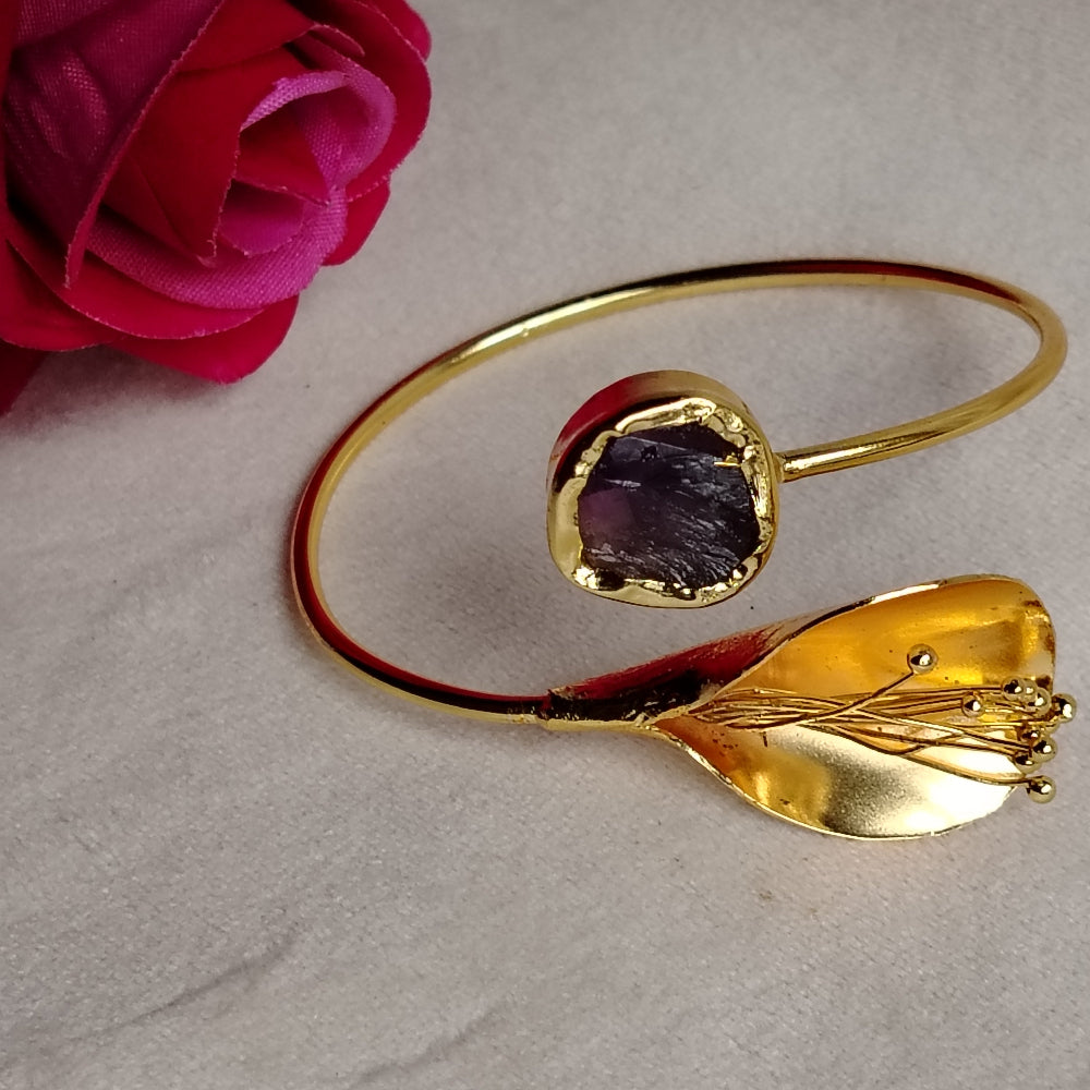 Amethyst Floral Brass Bracelet