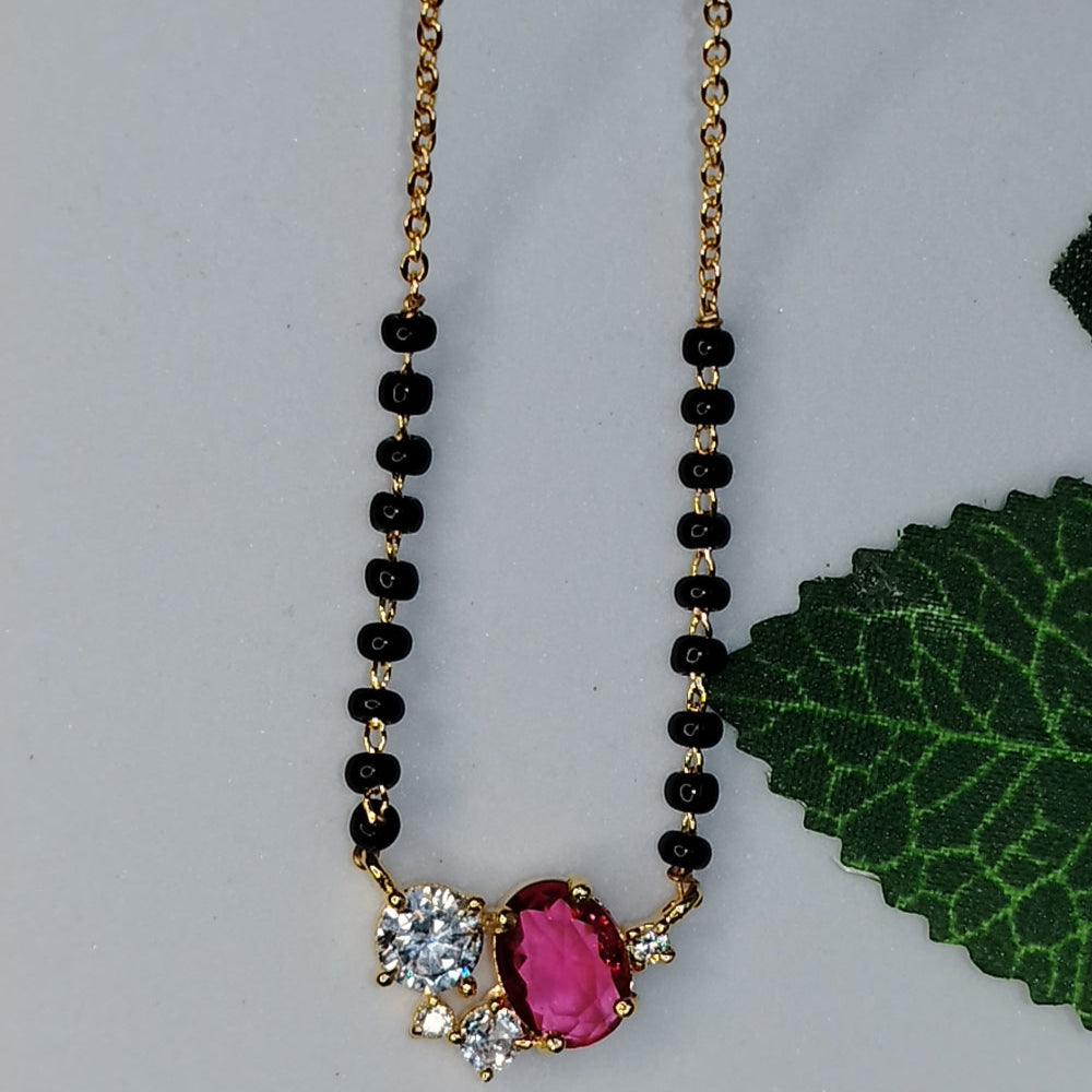 Mangalsutra with AD and Pink Crystal