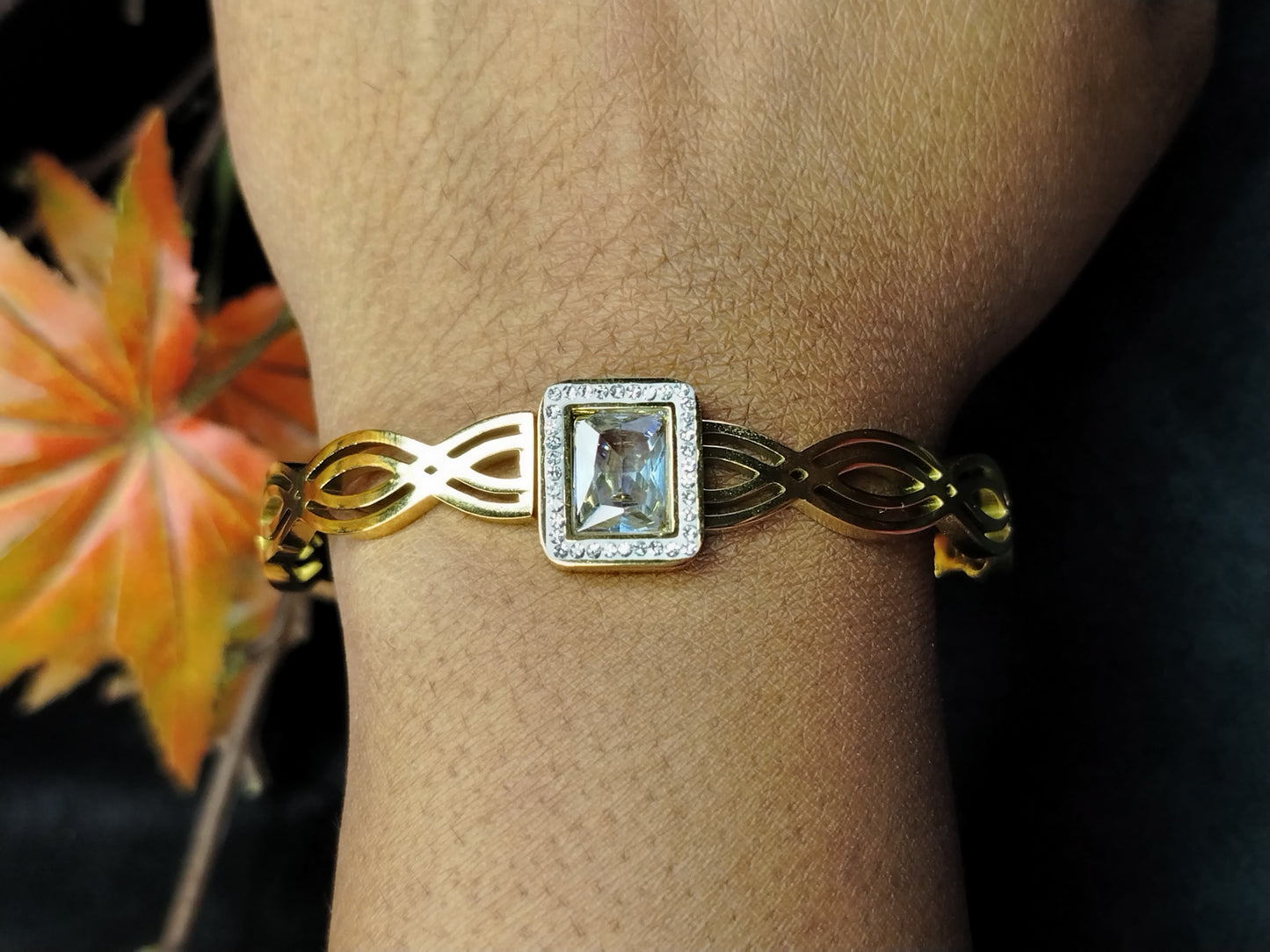 Model Wearing Anti-tarnish Bracelet with Crystal