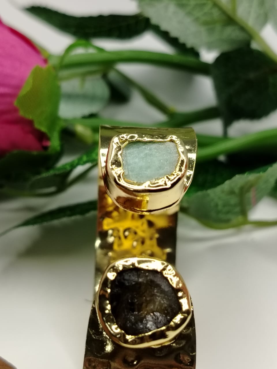 Hammered Handcuff with Natural Stones