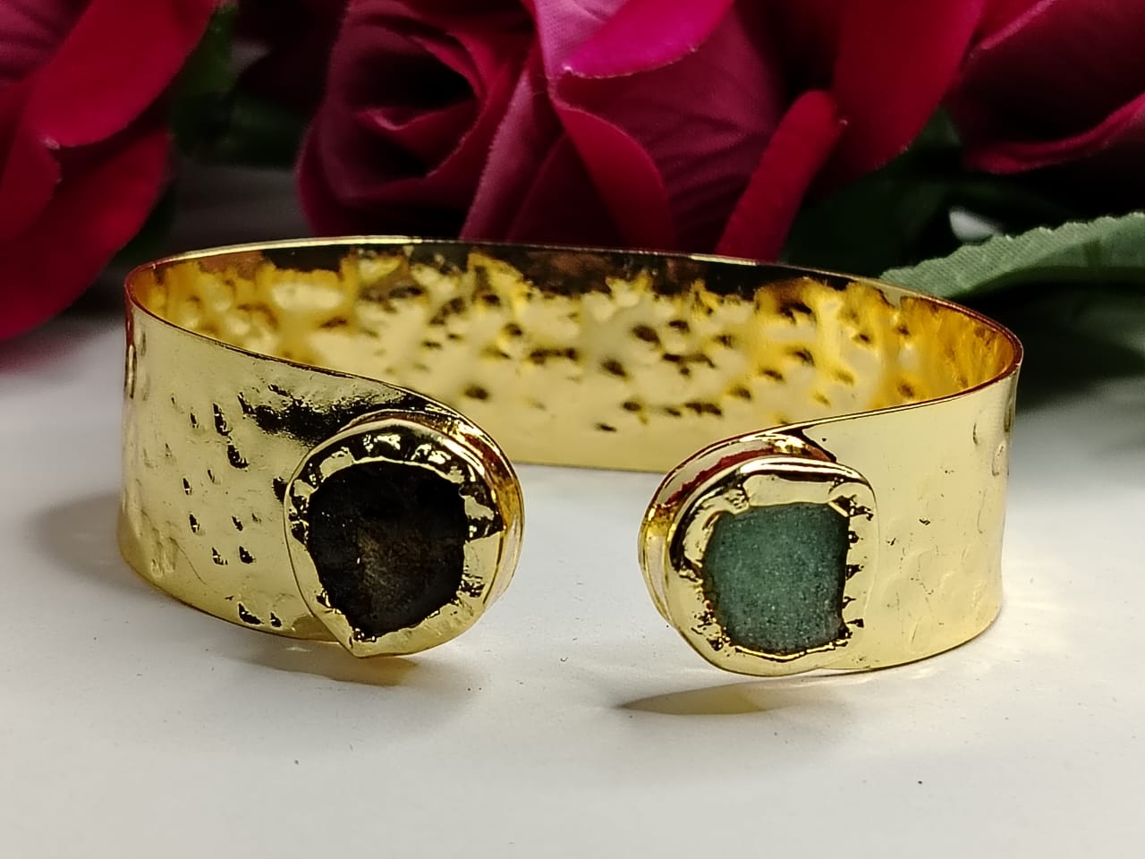 Hammered Handcuff with Natural Stones