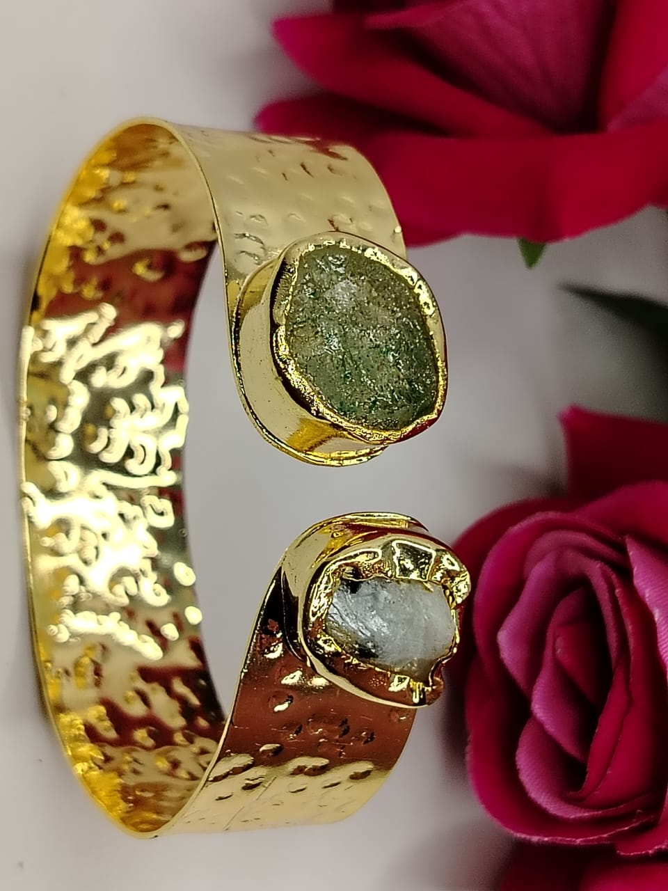 Hammered Handcuff with Natural Stones