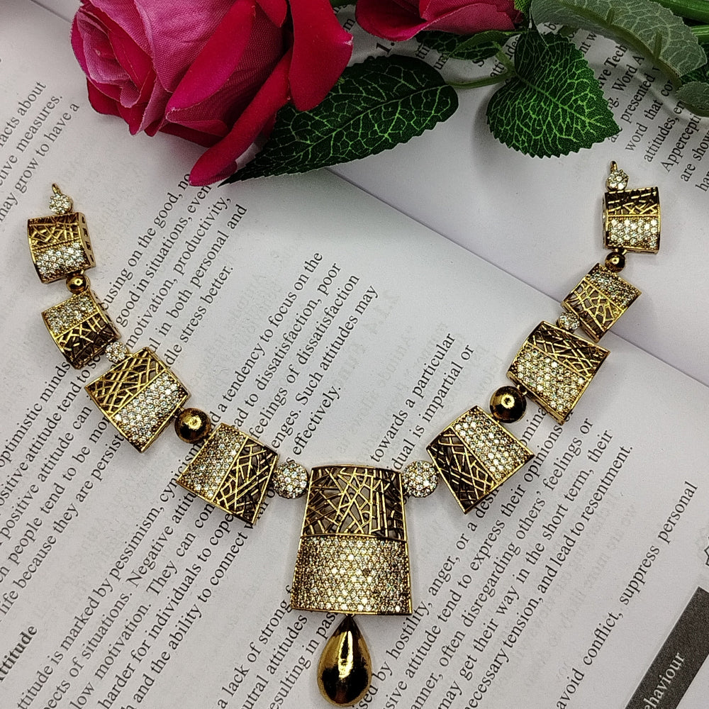 Jaali Style Necklace with American Diamonds