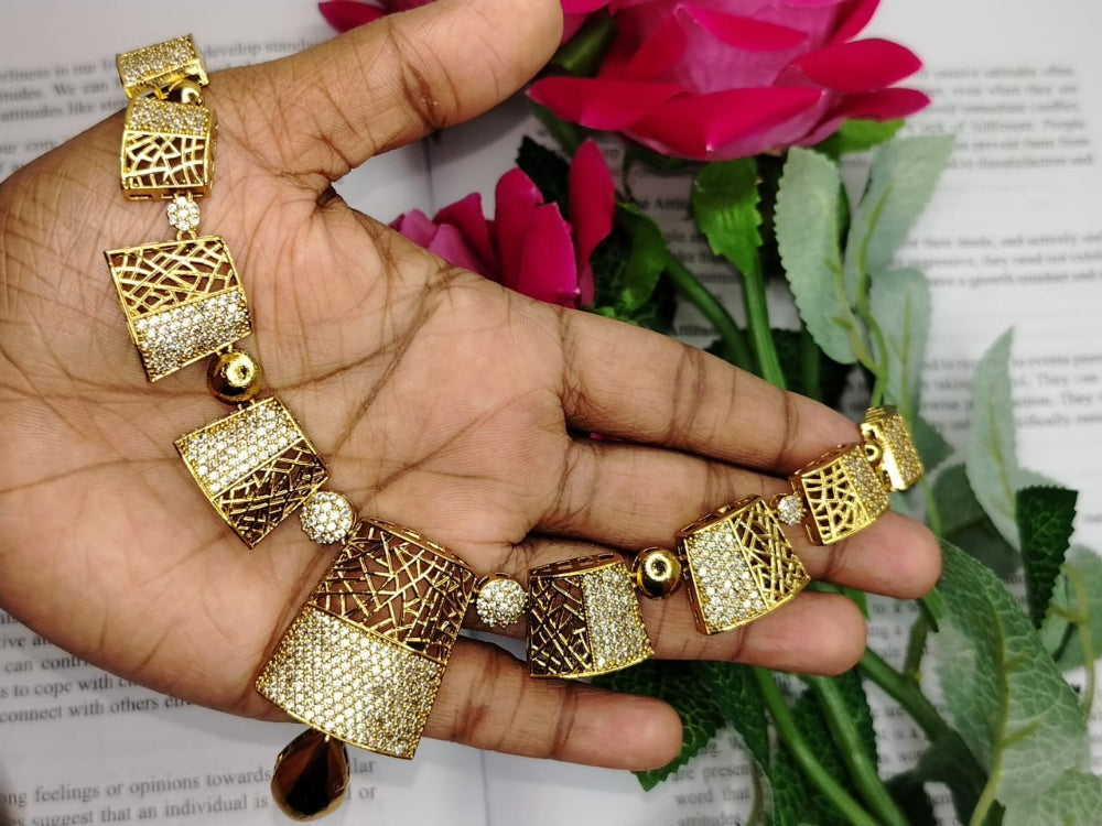 Jaali Style American Diamond Antique Necklace
