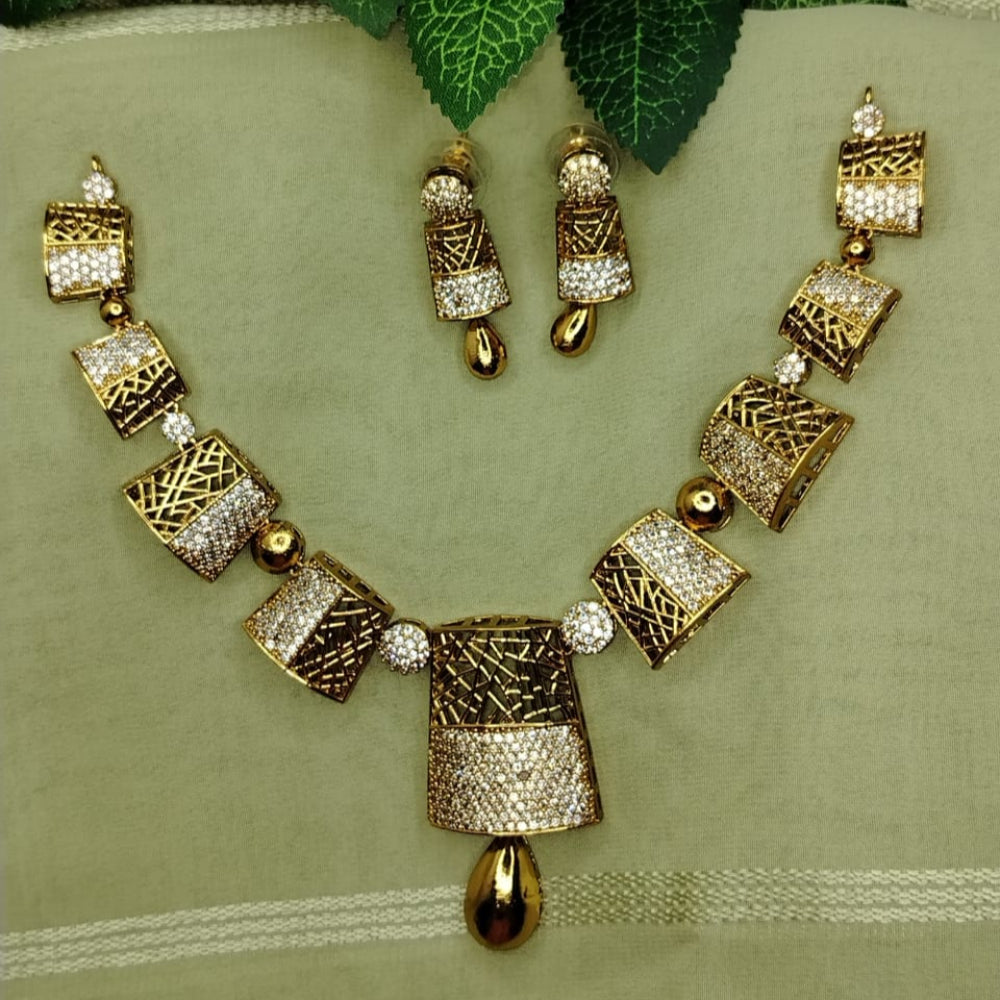 AD Micro Setting Jaali Style Necklace and Earrings
