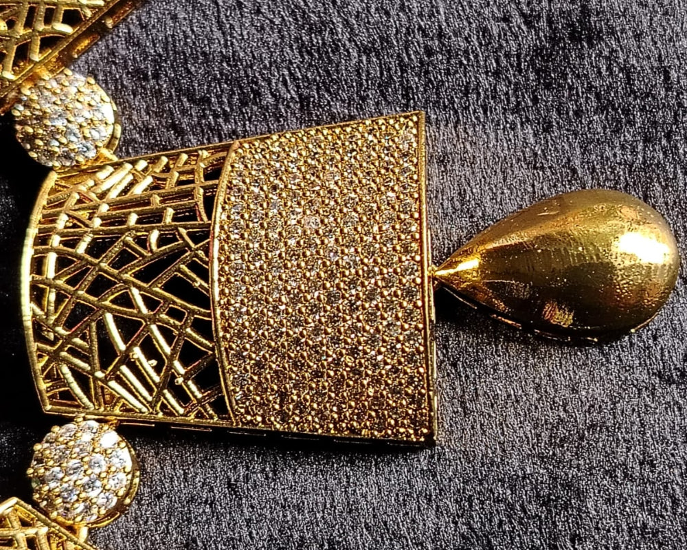 Geometric Shaped Pendant with Drop and American Diamonds Studded