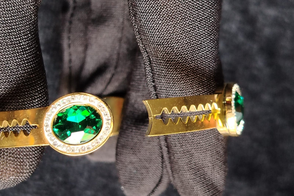Anti-tarnish Green Crystal Bracelet Held Open