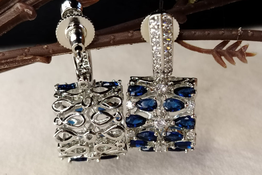 Front and Back View of Drum Shaped CZ Earrings