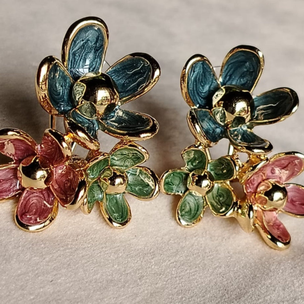 Floral Bouquet Style Earrings in Metallic Enamel