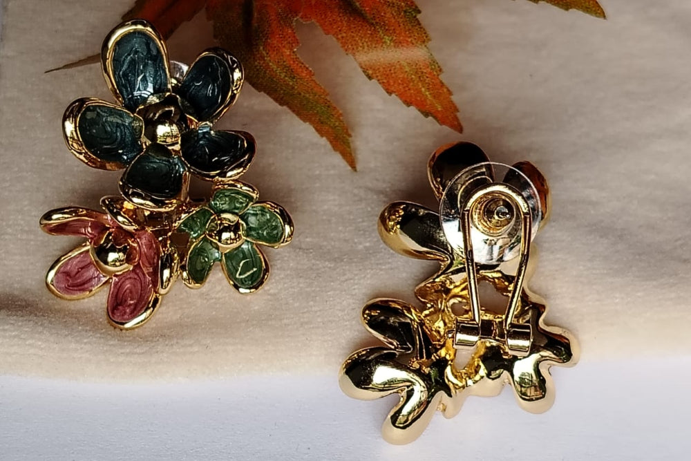 Back View of Floral Earrings with Latch Back Closure
