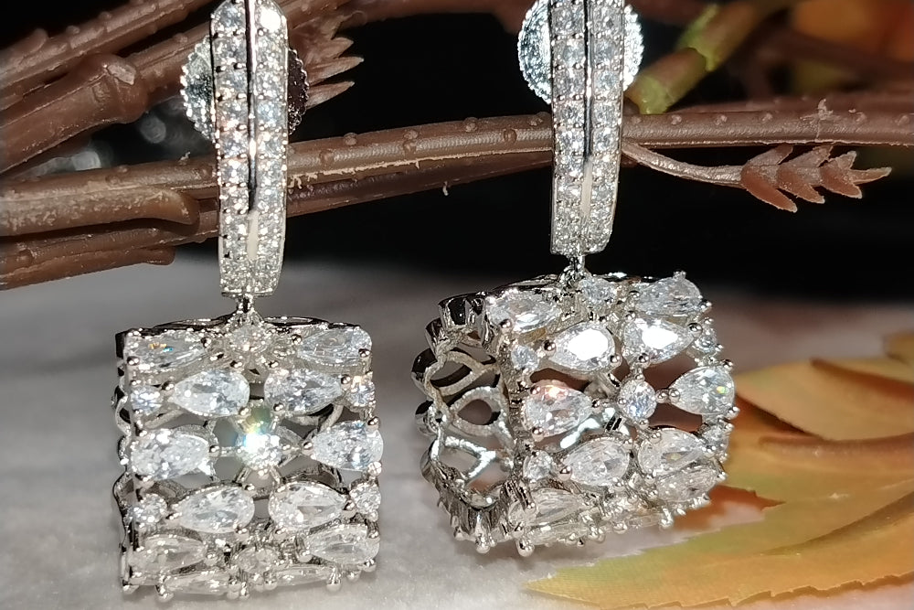 Hollow Drum Style American DIamond Earrings