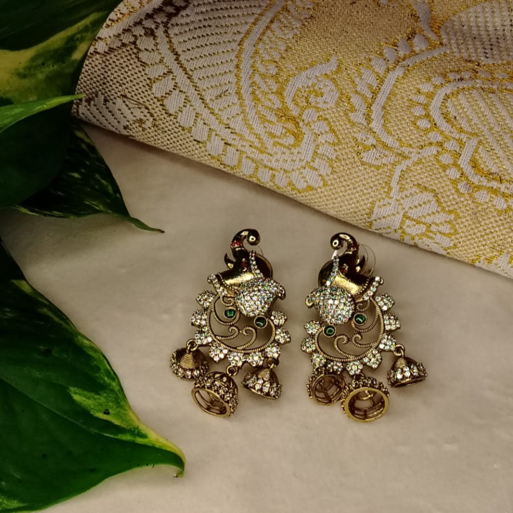 Antique Peacock Earrings with 3 Jhumkas