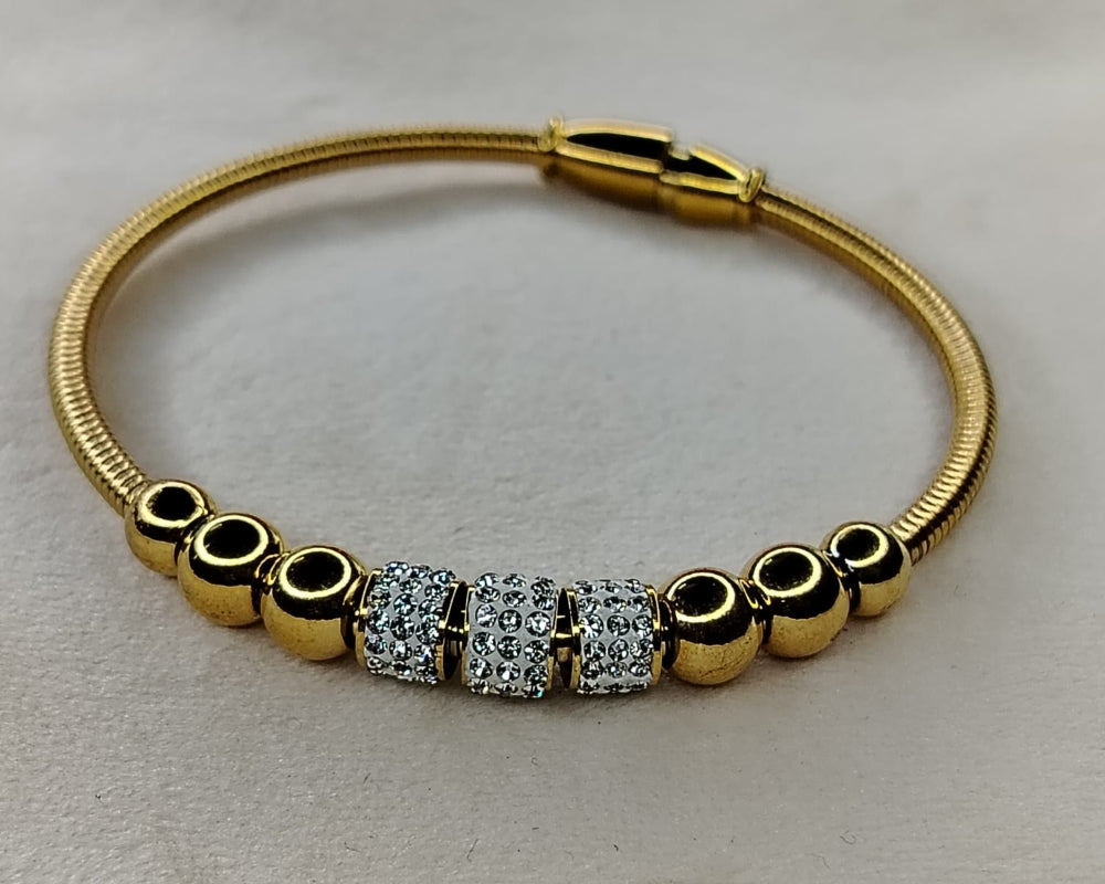 Anti-tarnish Bracelet with Golden Beads and American Diamond