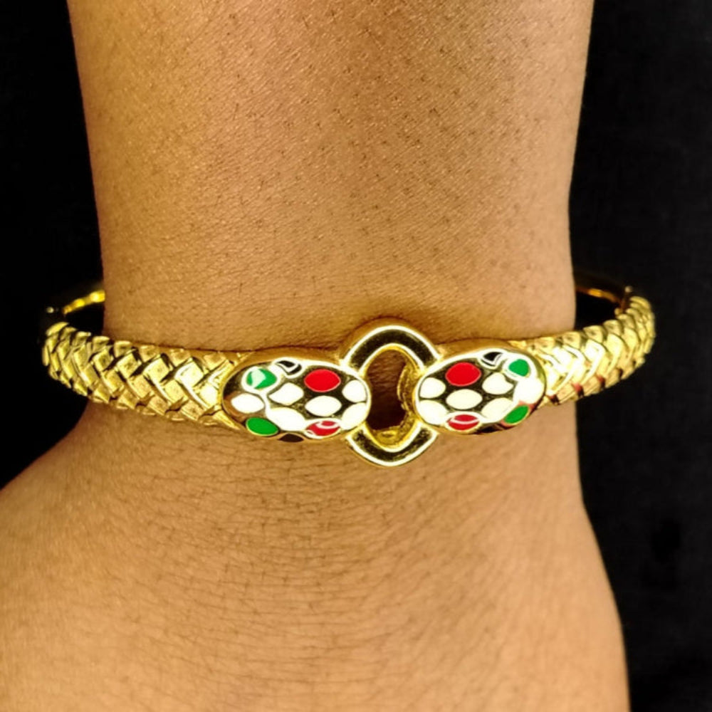 Model Wearing Brand Inspired Dual Snake Hood Braclet
