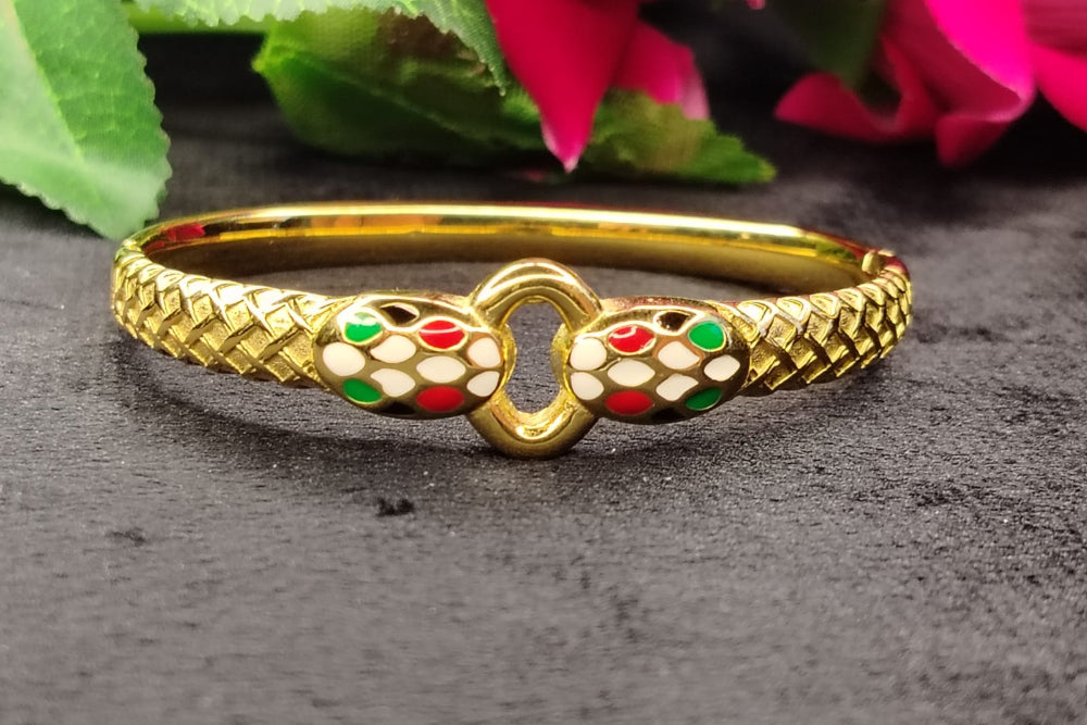 Dual Snake Hood Handcuff with Red and Green Enamel