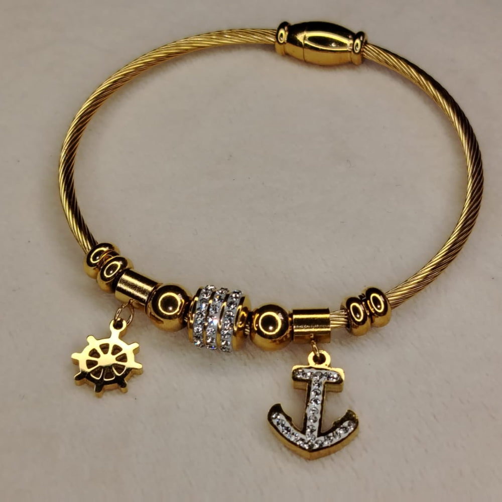 Anti-tarnish Bracelet with AD Anchor and Snowflakes Charms