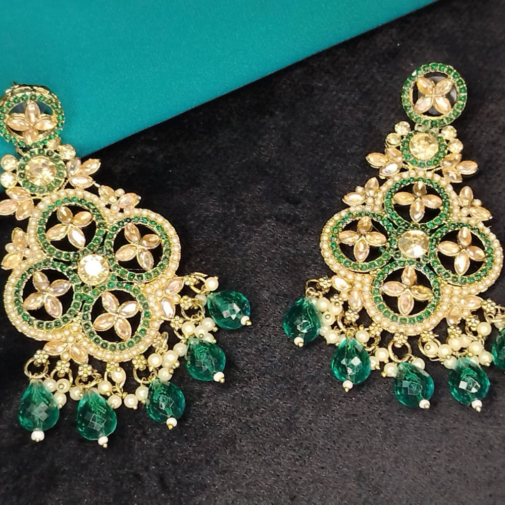 Intricate Floral Green Earrings with Green and Golden Crystals