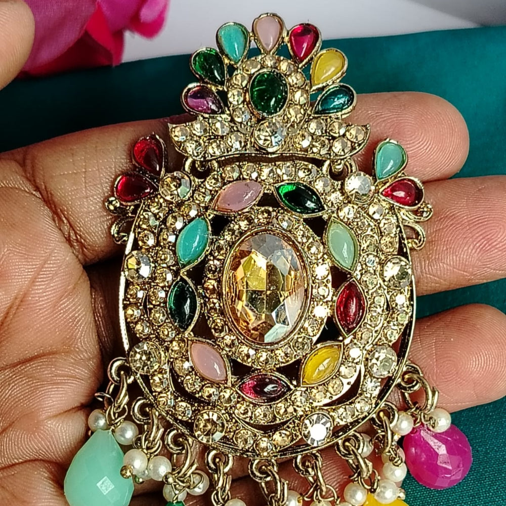 Multicolored Ornate Earrings with Kundan and Crystals