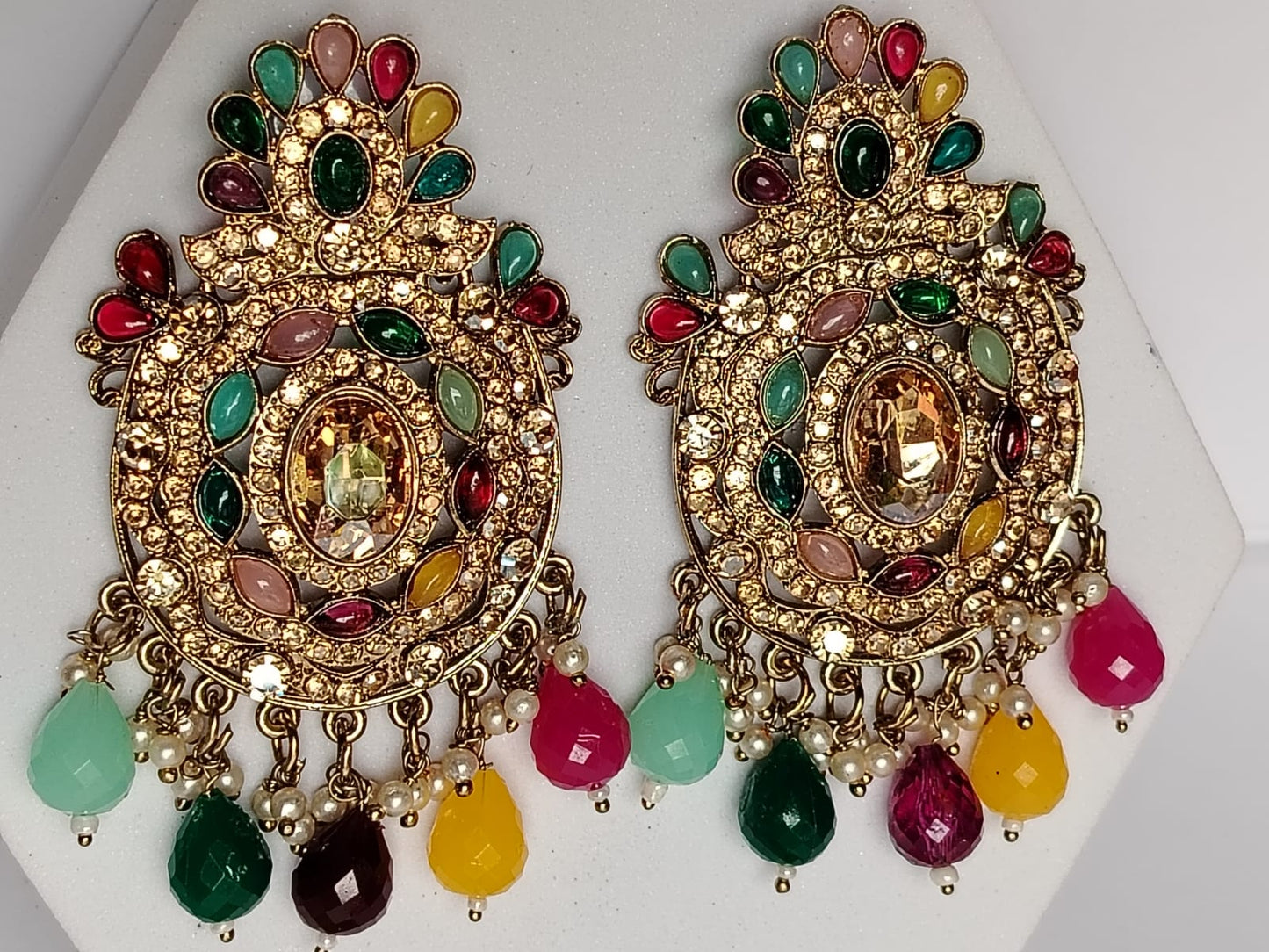 Nawabi Earrings with Colorful Beads and Kundan