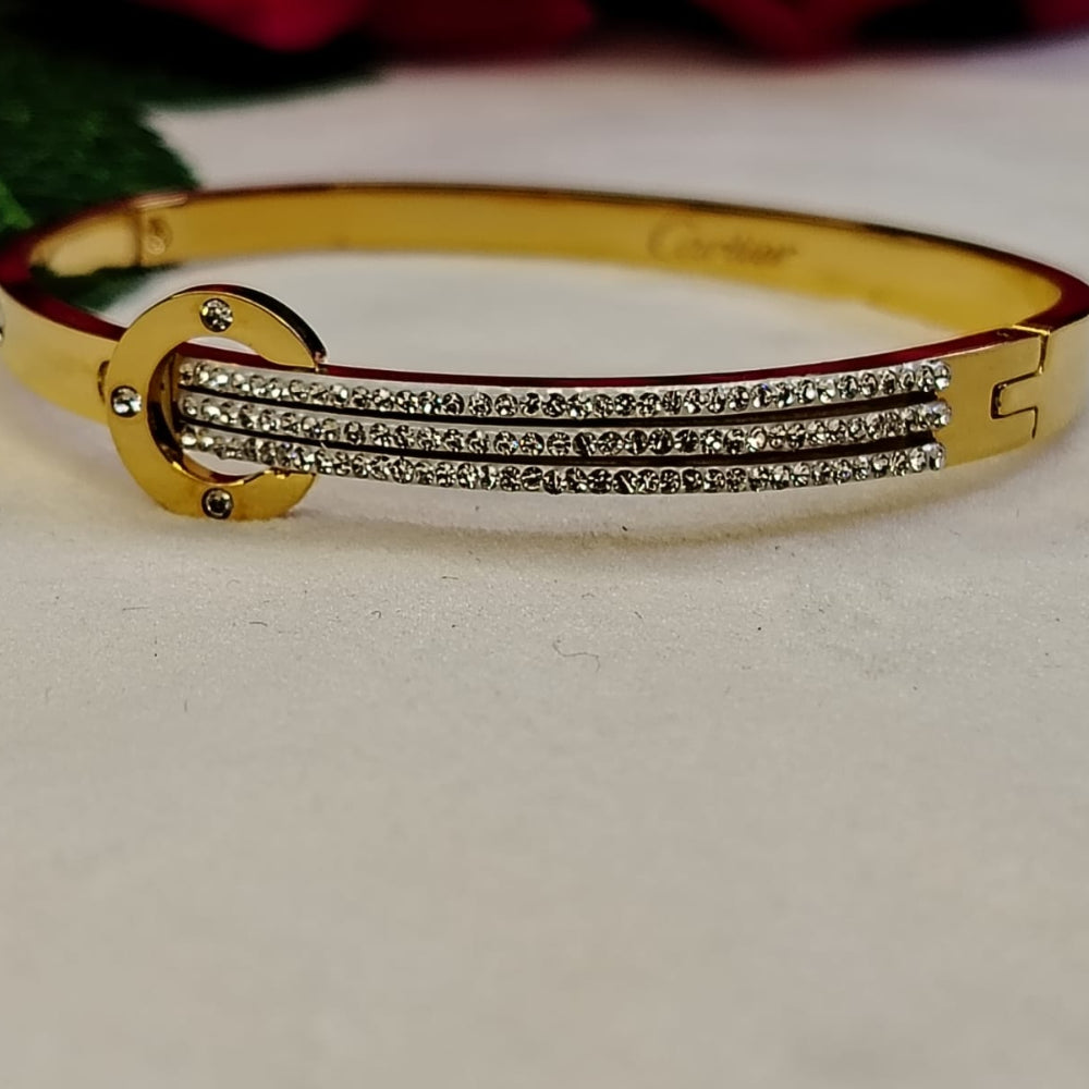 Anti-tarnish Bracelet in belt Motif with Diamond Accents on White Surface