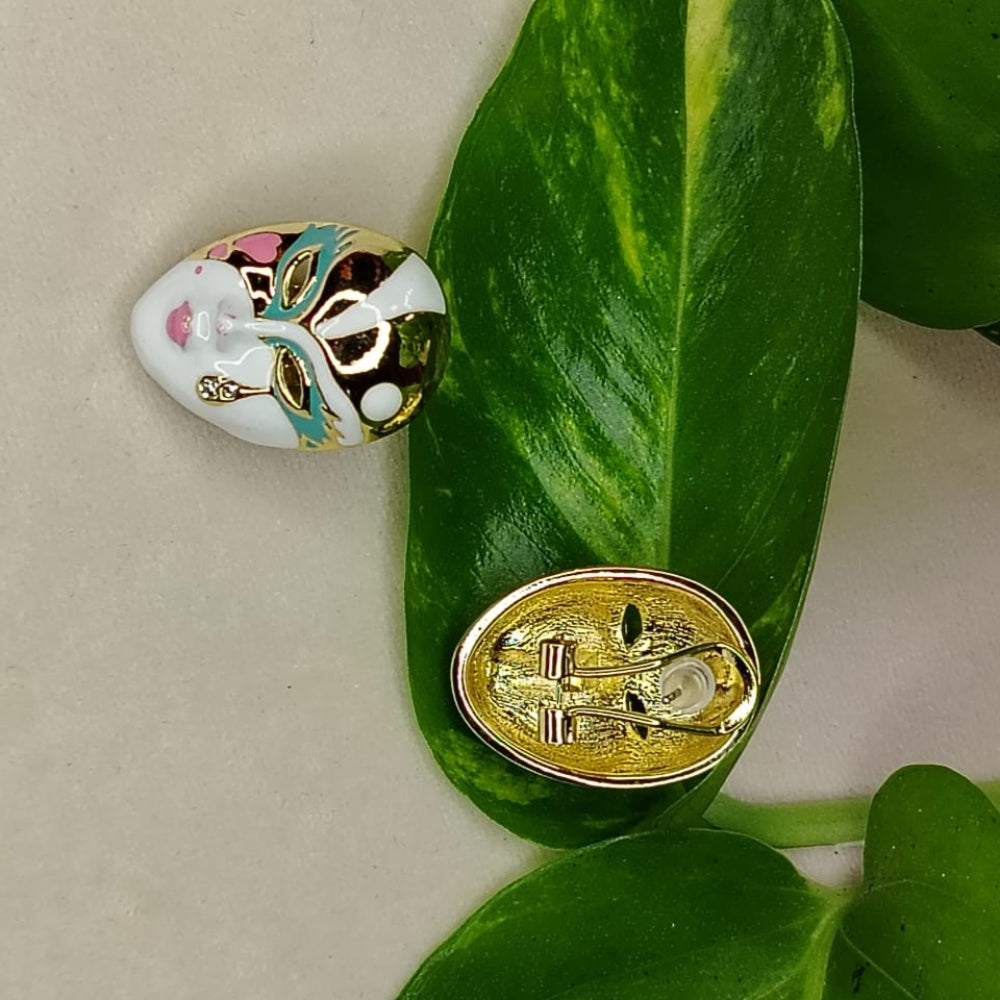 Front and Back View of Mask-shaped Earrings with Latch-Back Closure