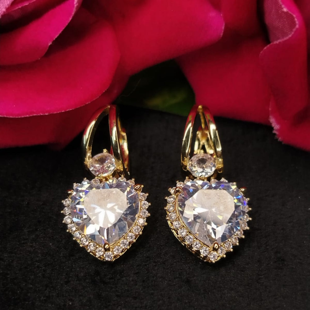 Anti-tarnish Hoops with Heart-shaped American Diamond Drops Earrings against Roses