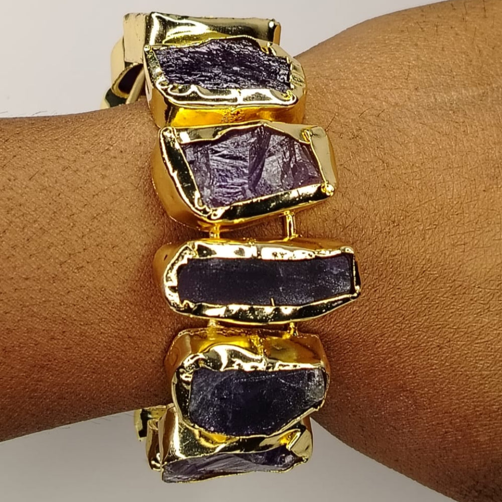Broad Amethyst Handcuff on a Wrist