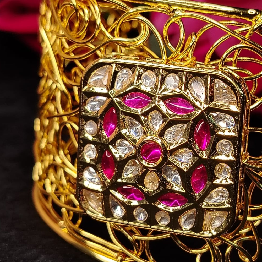 Detailed View of Square Motif on Filigree Bracelet with Pink Crystals and MAerican Diamonds