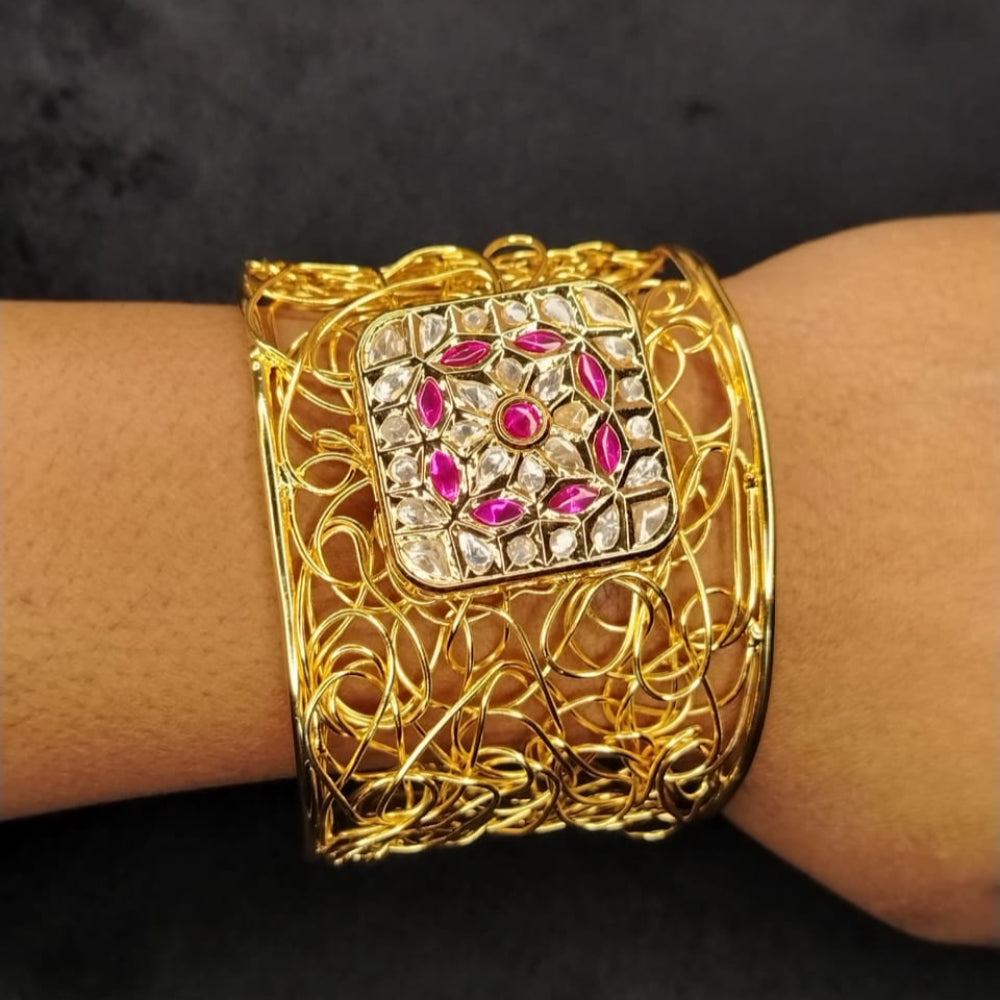 Wired golden Braceleton Wrist with Kundan Stones