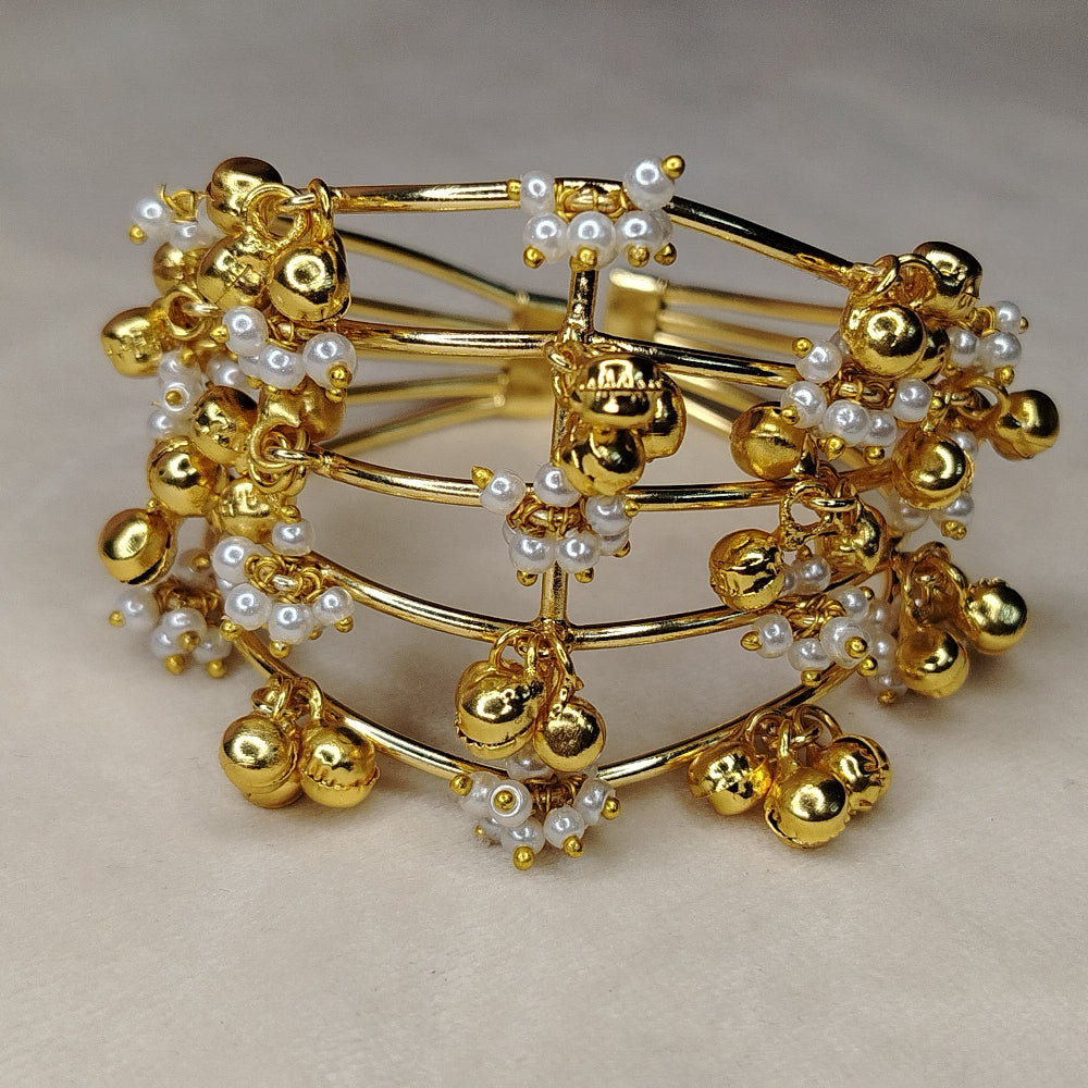 Multilayered Golden Bracelet with Golden and Pearl Beads