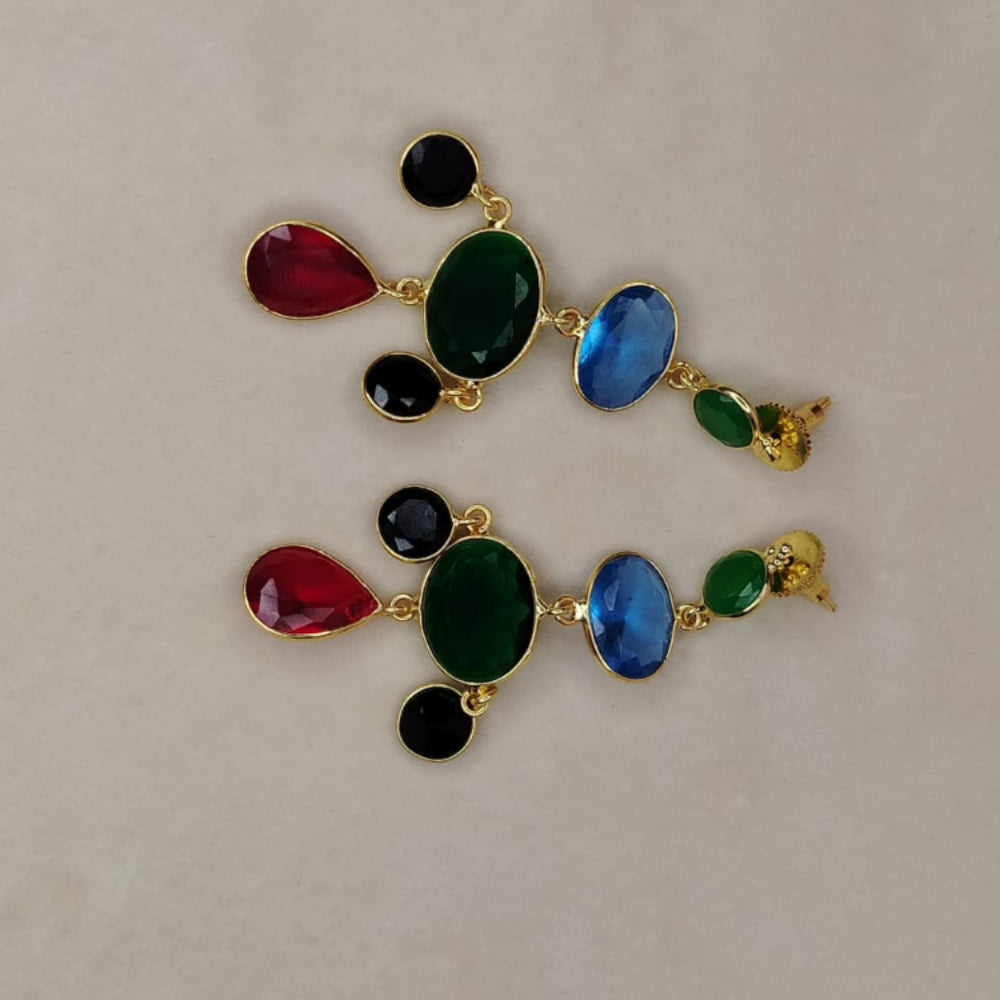 Multicolored Gemstone Earrings on Gray Surface