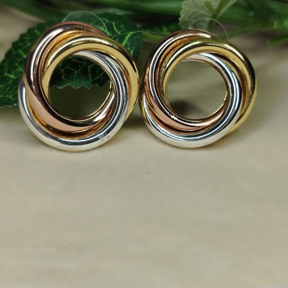 Pair of 3-tone Circular Intertwined Studs on a beige Background
